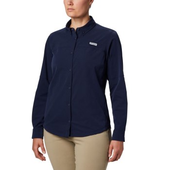 Columbia Coral Point Long Sleeve Woven, Camisa Azul Marino Para Mujer | 452960-UAE